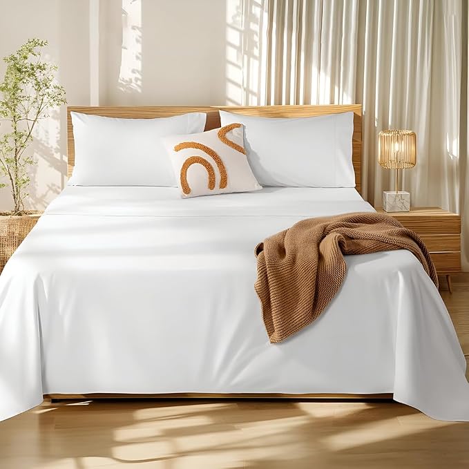 Bedsheets For Queen Bed Include Pillow Cover, Ultra Soft - Size 90x102 Inches, White | Plain Solid Bed Sheet-Good For Home, Hotel, Resort & Guest House