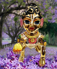 Laddu Bal Gopal Idol, Hand Painted Metal Statue, Occasions, Gold, Size - No.10, Decorative Baby Krishna Idol, Traditional Indian Religious Laddu Gopal Ji