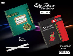 Aarogyam Herbals Pack Of 2 Flavours 100% Tobacco & Nicotine Free Cigarette For Relieve Stress & Mood Enhance Product Paan, Watermelon - 10 Sticks X 2 Packets