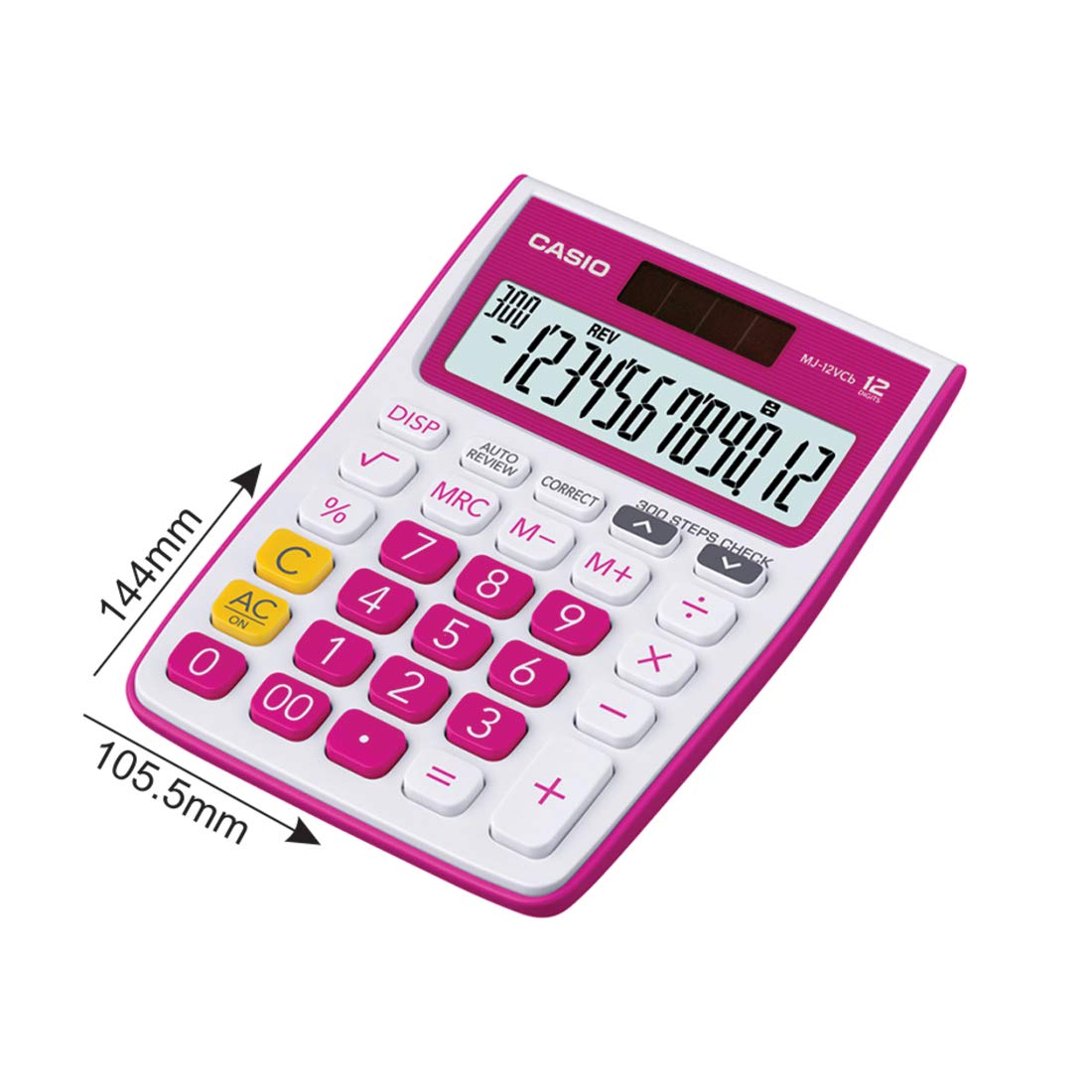 Casio Mj-12vcb-rd 300 Steps Check & Correct Colourful Desktop Calculator (White And Pink) | 12 Digits, 2-way Powered
