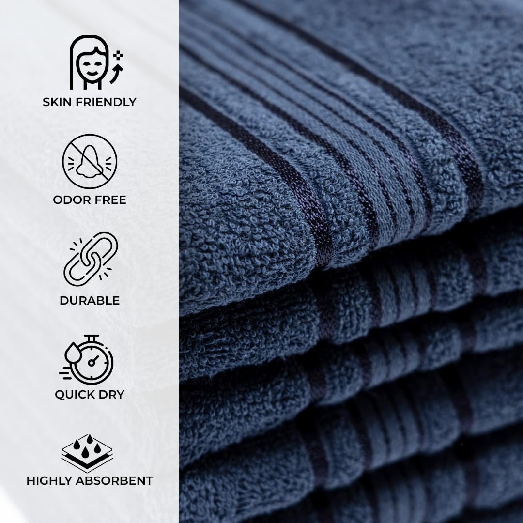 Akiko Home 100% Cotton Essential Series Hand Towels 1200 Gsm | Soft, Absorbent & Durable, Cotton Hand Towel For Bathroom Use, Gentle On Skin- Pack Of 6 (Navy)