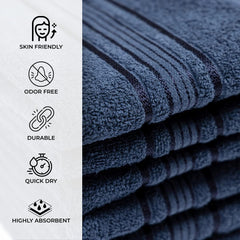 Akiko Home 100% Cotton Essential Series Hand Towels 1200 Gsm | Soft, Absorbent & Durable, Cotton Hand Towel For Bathroom Use, Gentle On Skin- Pack Of 6 (Navy)