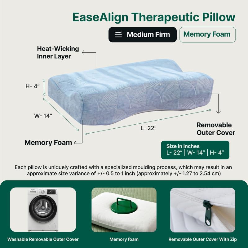 Memory Foam Orthopedic Pillow, Extra Neck Support, Bed Pillow For Sleeping - 22.5 L X 14 W X 4 H Inch | Removable Pillow Cover, Cervical Pillow, Eco-Friendly, Adjustable Pillow