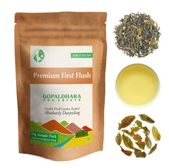 Gopaldhara Darjeeling Tea First Flush Tea Sample Pouches - Pack Of 7 Teas X 10gm, 0.35 Ounce Each | First Flush Low Caffeine Loose Leaves