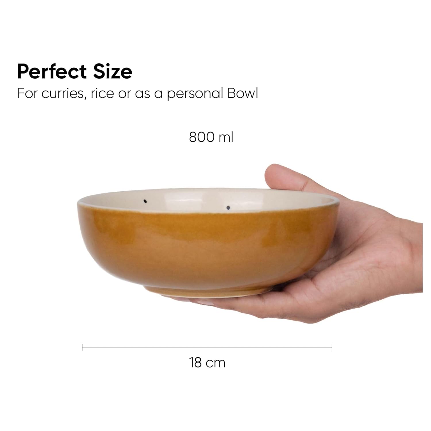 Ceramic Pasta Bowl Set Of 2 Pieces - 18cm, Brown Ivory, 800ml Each | Stoneware Ceramic Serving Bowls | Pasta Plate - Deep Plate | Ceramic Bowl With Glossy Finish - Pasta Serving Plate