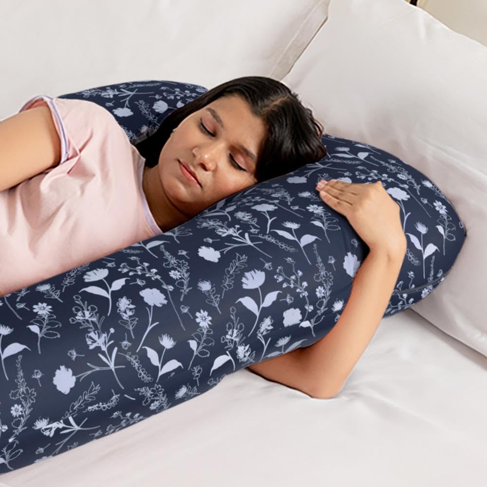 Pregnancy Pillow, G Shaped Pillow, Maternity Pillow For Sleeping - Dark Blue | 100% Cotton Pillow For Pregnant Mothers | With Breathable & No Heat Fabric | Full-Body Support For Better Sleep