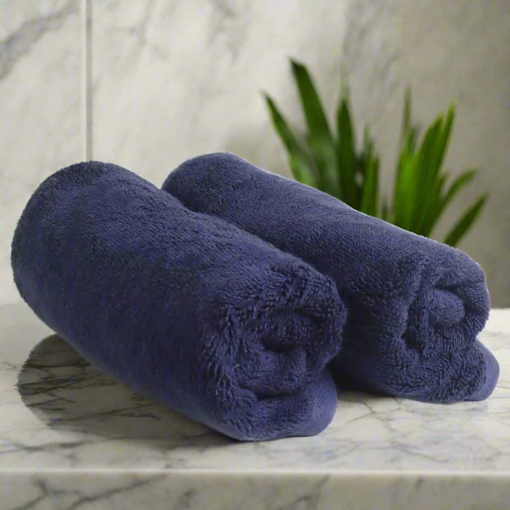 Heelium Bamboo Hand Towel 600 Gsm | Ultra Absorbent & Anti-Bacterial 3x Softer Than Cotton Towels | Pack Of 2 - Blue