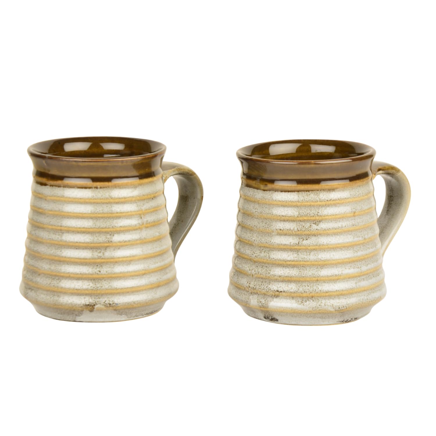 Hand Glazed Brown Ceramic Large Milk Mugs Set Of 2 - 300ml Each, Brown & Off White | Jumbo Coffee Cups & Mugs - Tea Cups & Mugs