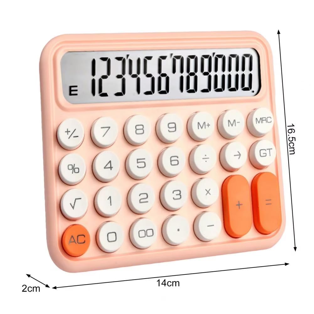 Skofri Mechanical Calculator 12 Digit Extra Large 5-inch LCD Display, Battery Desk Calculator, Big Buttons Easy To Press Use As Office Calculators Desktop, 15°tilt Screen For Kids Calculator (Peach)