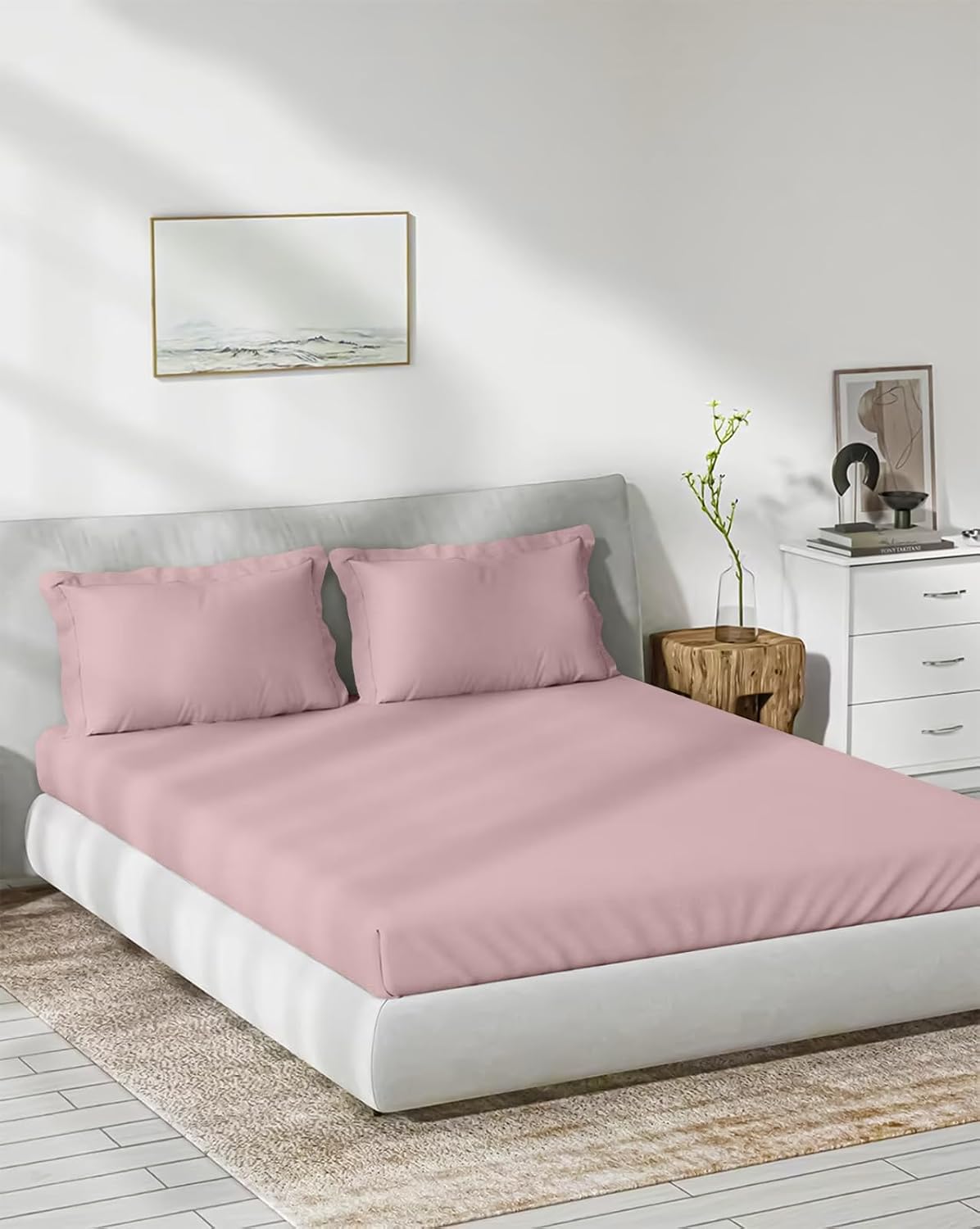 Elastic Fitted Bedsheet With 2 Pillow Cover - 78 X 84 Inches, Cameo Rose | Soft, Breathable & Eco-Friendly | Perfect Gifting Festival, Housewarming, Anniversaries
