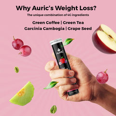 Auric Get Slim Effervescent, Power Of Green Coffee, Green Tea, Grape Seed & Garcinia Cambogia, For Men & Women | 20 Tablets 50gm 0.1lbs Each Pack Of 4