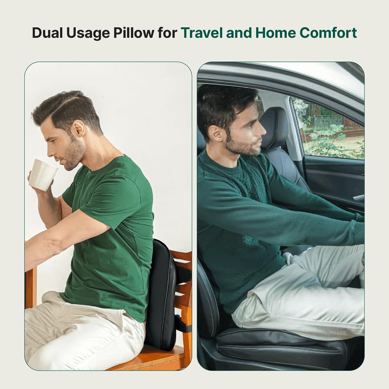 Orthopaedic Premium Memory Foam Pillow, Lumbar Chair Seat Cushion, Black - 14 L X 10 W X 2.5 H Inch | For Back Pain Relief, Multiples Uses, Portable, Removable Cover, Safe & Therapeutic