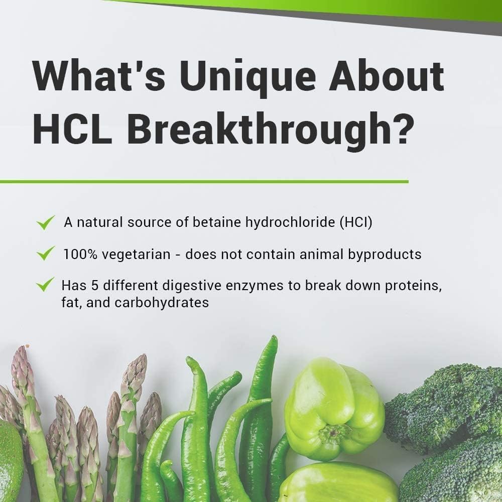 Bioptimizers Hcl Breakthrough - Betaine Hydrochloride Enzymes Supplement - Assists With Protein Breakdown & Absorption - Helps Gas And Heartburn Relief | 90 Veg Capsules, 150gm 0.3lbs