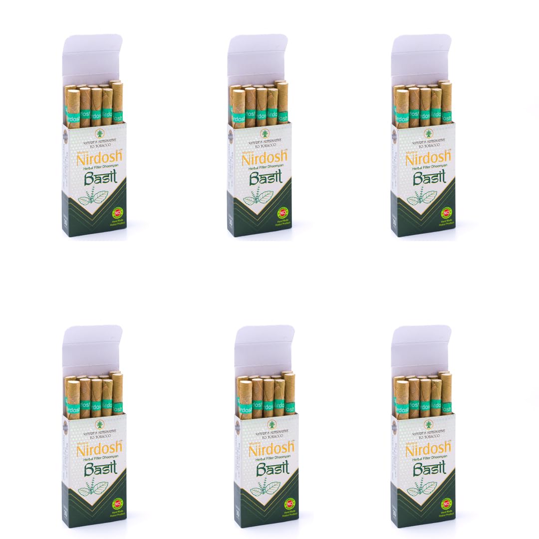 Basil Flavored Herbal Filter Dhoompan Sticks - Pack Of 6X 10 Pcs Herbal Cigarette | Bidi Sticks Rolled In Tendu Leaves, Non-Addictive Sticks - Tobacco Free & Nicotine Free