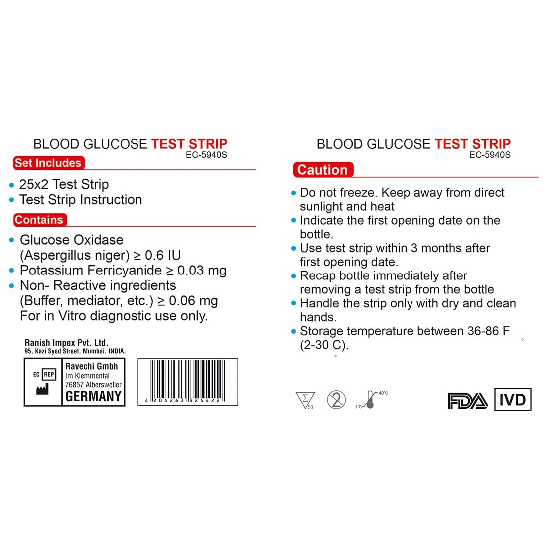 Easycare Blood Glucose Test Strips, 50 Strips - EC5940_Strips | Strips Are Large & Flexible, Easy To Use & Handle