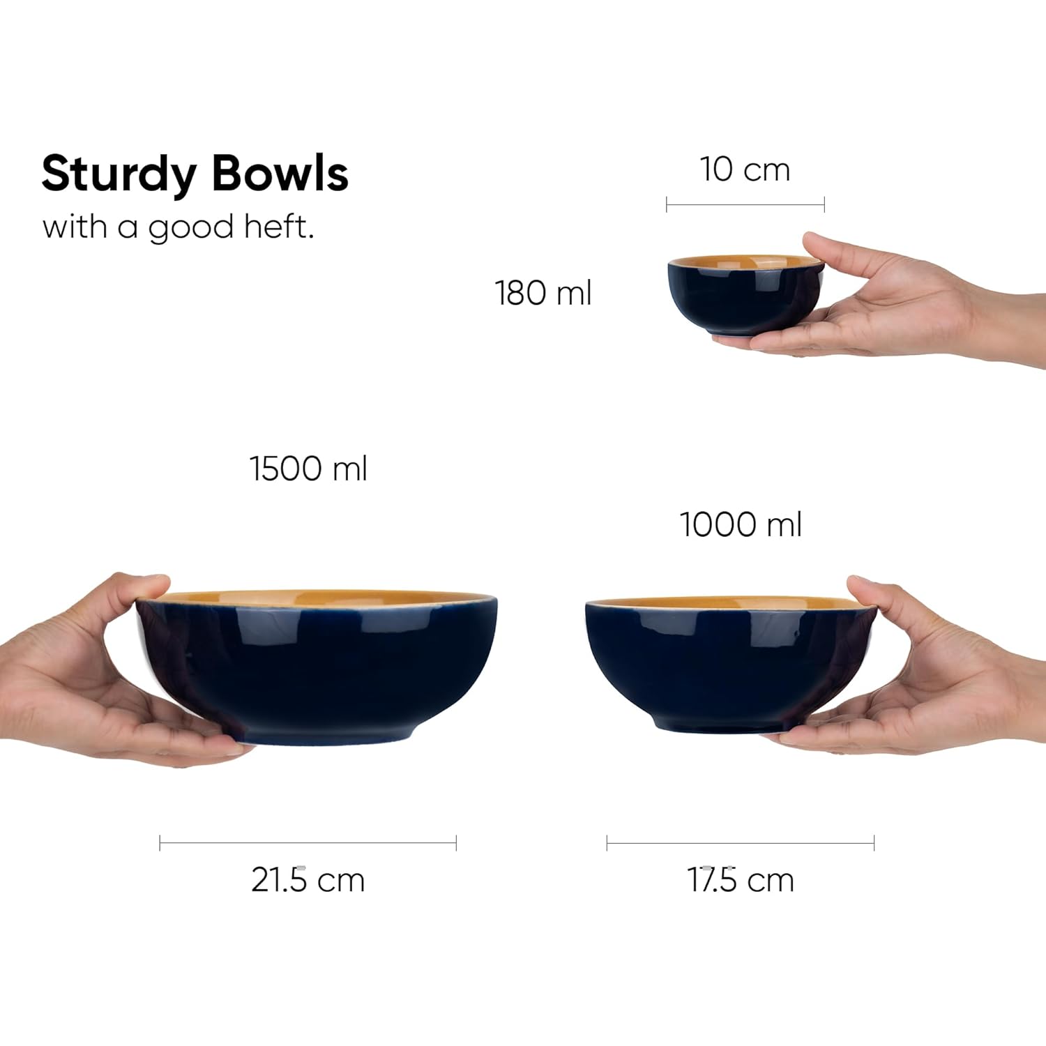 Ceramic Dinner Set Of 21 Pcs, Midnight Blue | Crockery Set - Dining Sets Crockery Items | 6 Dinner Plates+ 6 Quarter Plates+ 6 Veg Bowls, 180ml Each+ 2 Medium Bowls, 1000ml Each+ 1 Large Bowl, 1500ml