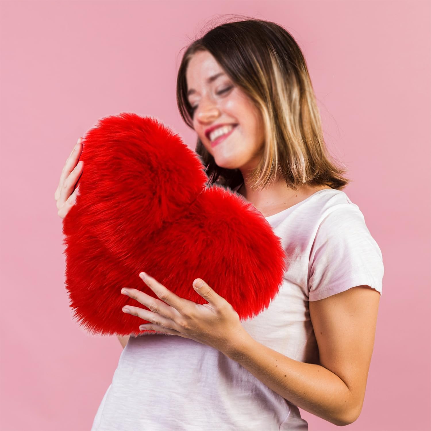 Heart Shape Cushion Pillow Valentine Gift, Red Love Pillow - 12"X12 Inch | For Girlfriend, Boyfriend, Couples, Husband & Wife Valentine's Day Love Pillow, Valentine Week Gift Item
