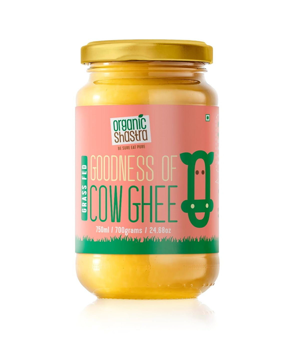 Natural Goodness Of Cow Ghee By Organic Shastra | Vedic Bilona Method Traditional Curd Churned Grass-Fed Danedar Ghee Good For Health | (750ml) 25.3 Ounce | Jar Pack
