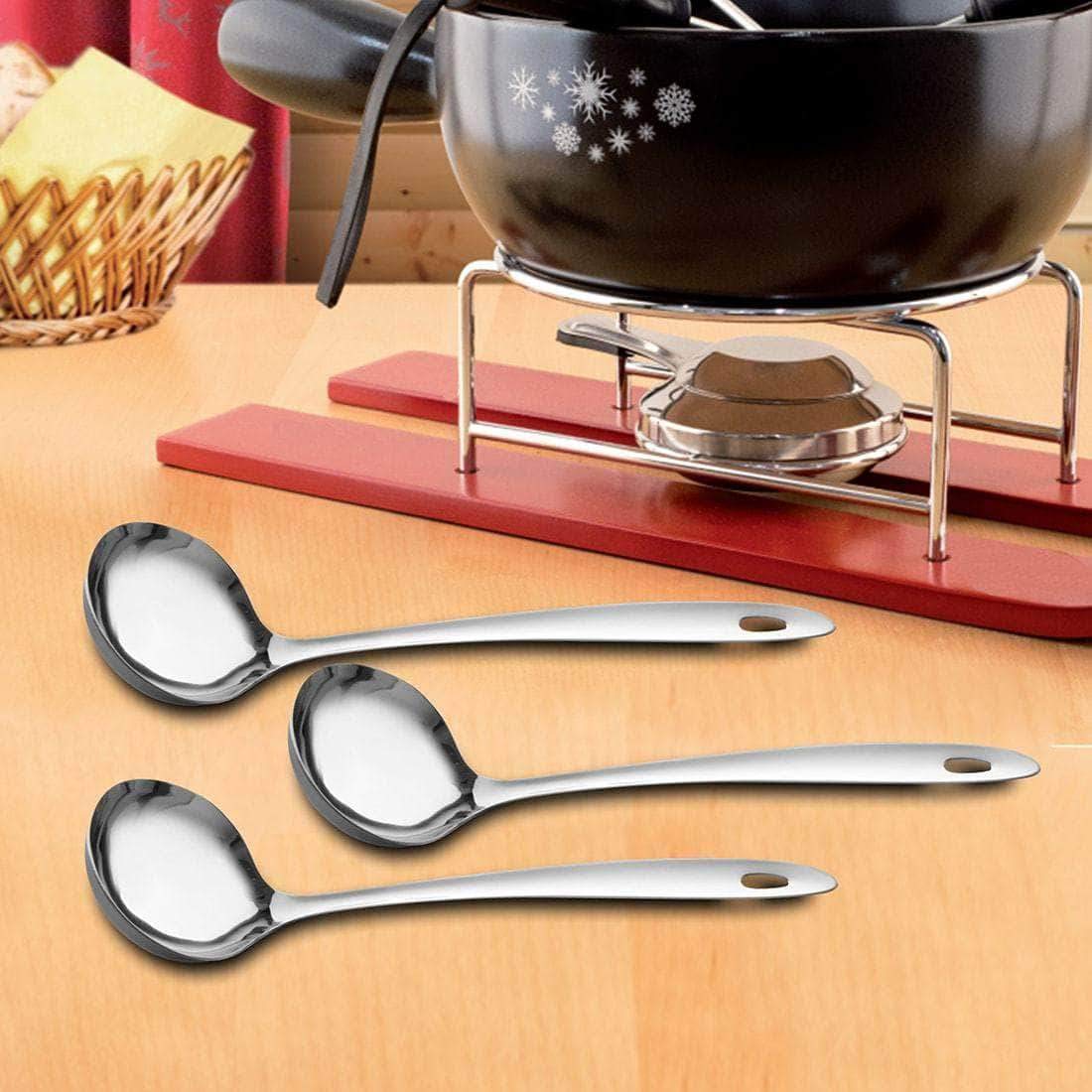 Pearl High Grade Stainless Steel Ladle Server Combo Of 3 Pieces, Silver | Durable, Rust Free & Dishwasher Friendly