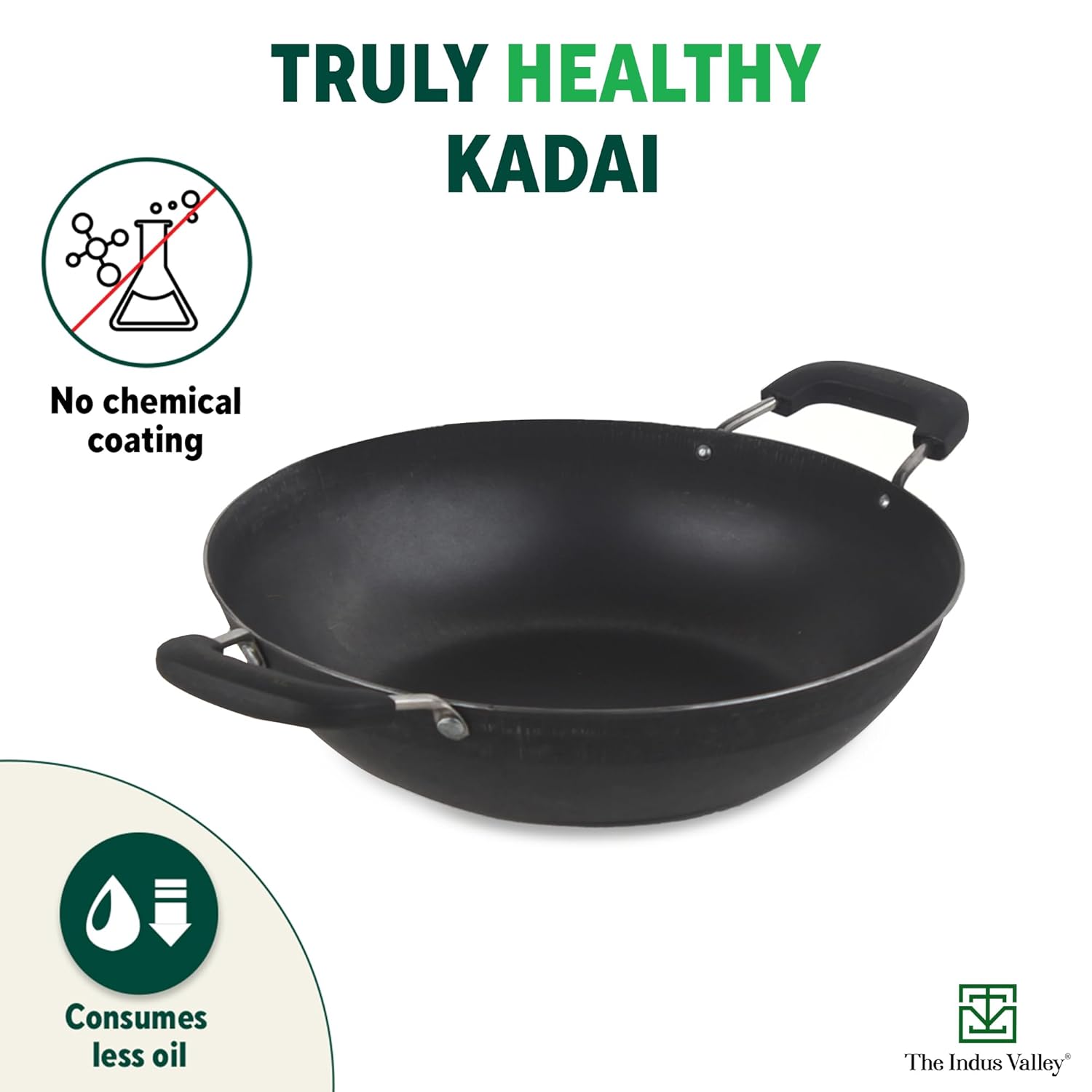 Pre-Seasoned Black Iron Kadai With Bakelite Handle - 25.4cm, 10 Inch, 1.7 Liters, 0.9 Kg | Induction Friendly, Naturally Non Stick Kadhai