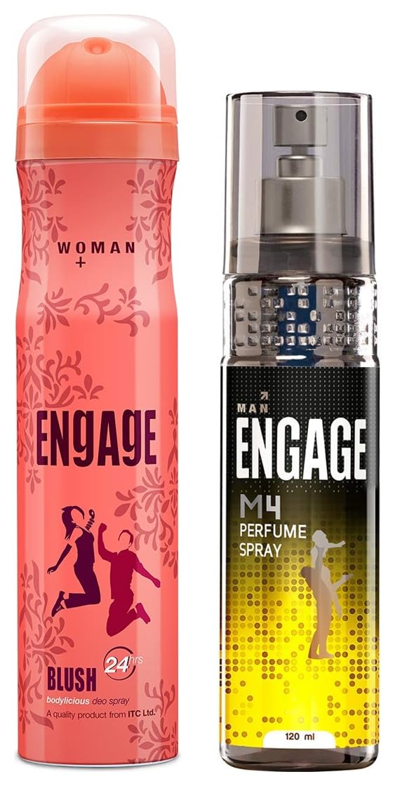 Engage M4 Perfume Spray For Men 120ml 4 Fl.oz. & Engage Blush Bodylicious Deo Spray For Women 150ml 5 Fl.oz.