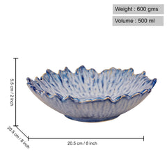 Studio Pottery Artistic Ceramic Serving Bowl With Cutwork Design - Sky Blue, 20.5 Cm, 500ml | Snack Serving Bowl - Pasta Serving Bowl