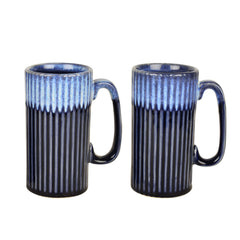 Studio Pottery Dual Tone Beer Mugs Set Of 2 - Prussian Blue, 550ml Each | Beer Mugs, Milk Mugs - Luxurious Midnight Blue