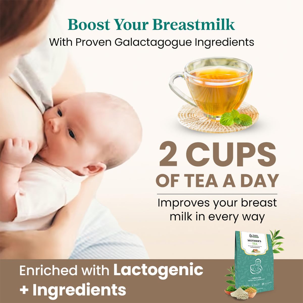 Healofy Naturals Mother's Tea - 60gm, 2.1 Ounce, 30 Cups | Infused With Moringa Leaves, Fennel Seeds, Shatavarai & Turmeric Root - Boosts Breast Milk Supply | No Added Preservatives