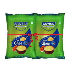 Premium Pure Cow Ghee By Govind | Rich In Vitamins A, D & E Healthy Nutrients Desi Ghee Good For Laddus | 2 Litre (1 Litre * 2) 67.6 Ounce | Pouch Pack
