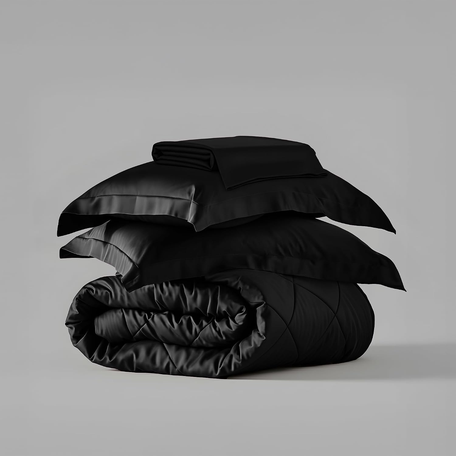 Comforter Set With Double Bedsheet & Pillow Covers - 90 X 100 Inches, Black | Complete Bedding Set, Ideal Gifts For Couples, Bedroom Home Furnishing, Date Night