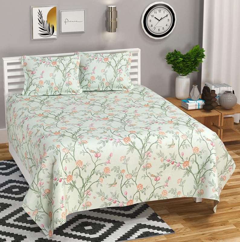 Soft Cotton King Size Bedsheet For Double Bed With 2 Large Size Pillow Covers | 108 X 108 Inches, Mint Green - Ultra Soft, Breathable, Softness | All Season, Summer, Winter