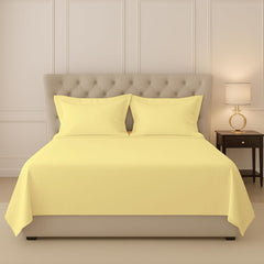 Flat Bedsheet For Double Bed Queen Size With Two Matching Pillow Cover - 90 X 110 Inches, Yellow | Sheets Naturally Breathable & Durable