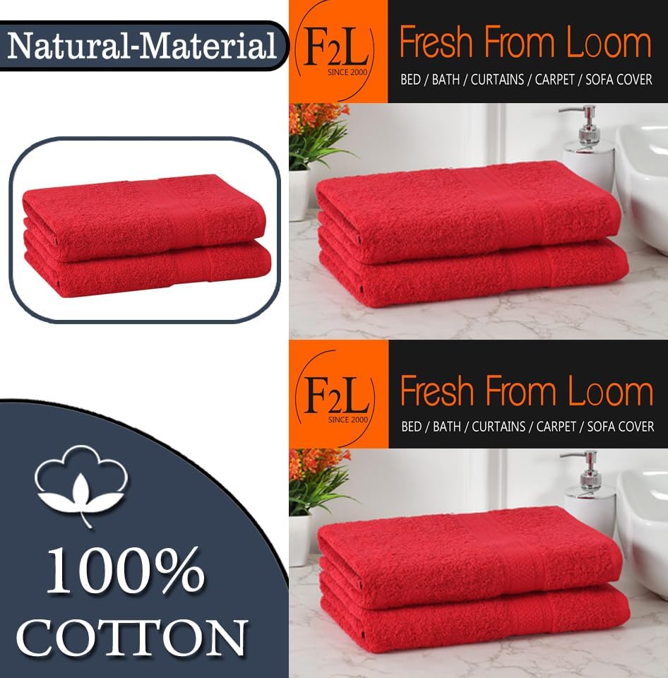 Fresh From Loom Luxury Edition Egyptian 100% Pure Cotton Bath Towel 1200 Gsm | High Water Heavy Soft Dual Stitched Bath Towel (Spanish Red) - 2 Pcs
