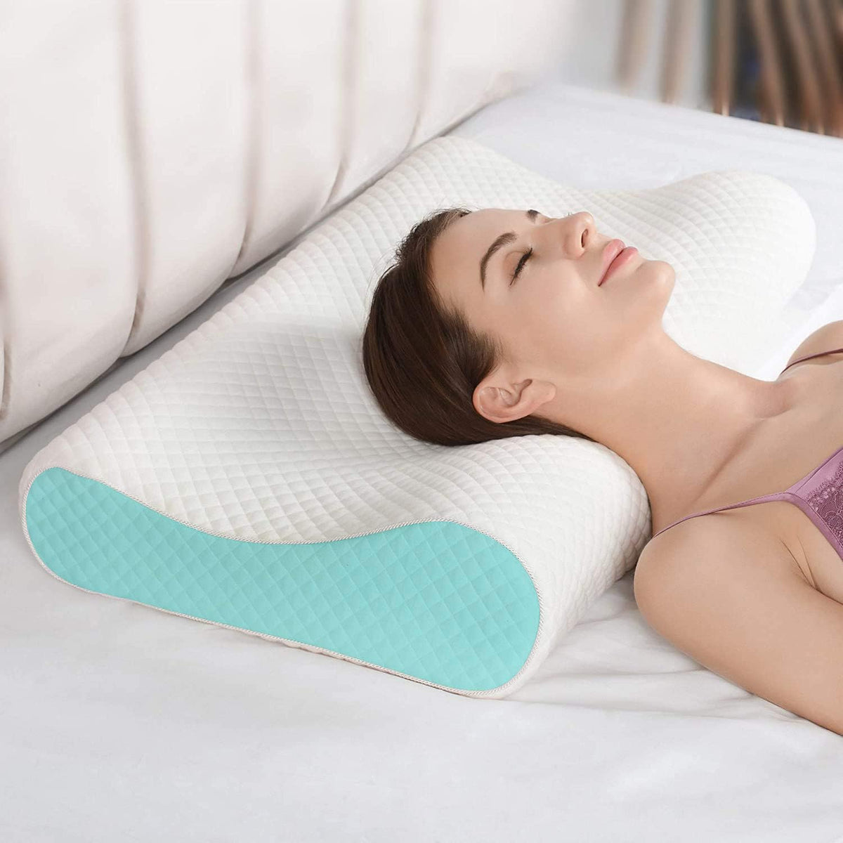 Memory Foam Pillow For Sleeping, Contour Cervical Orthopedic Pillow - Sky Blue | For Neck & Shoulder Pain Relief For Sleeping | Ergonomic Cervical Pillow, Neck Support, Adjustable Pillow