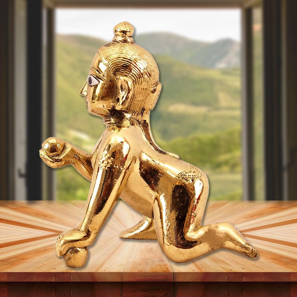 Ashtadhatu Laddu Gopal Idol - Baby Krishna, Bal Gopal Ji, Gold, Brass, Kanha Ji, Makhan Chor For Janmashtami Pooja In Home Temple | Occasion, Religious, Antique Style Statue, God Idol