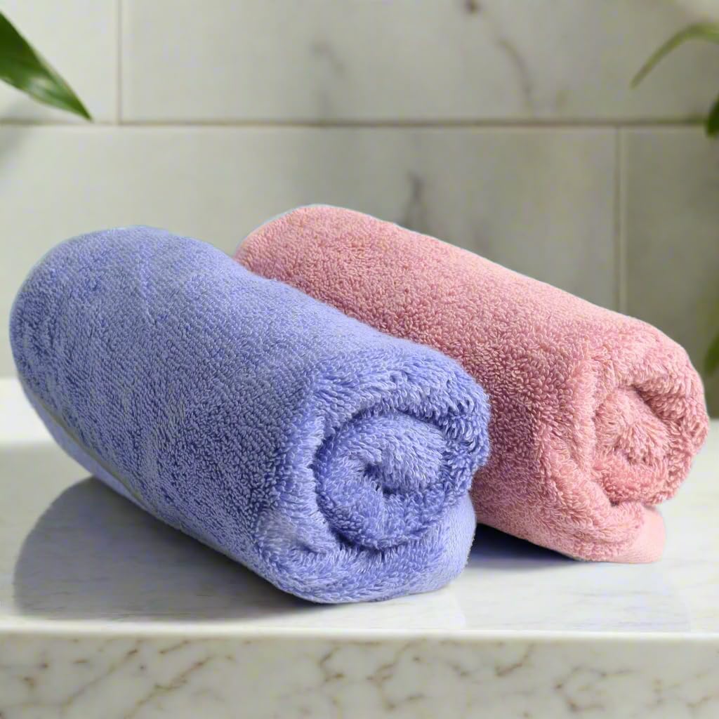 Heelium Bamboo Hand Towel 600 Gsm | Ultra Absorbent & Anti-Bacterial 3x Softer Than Cotton Towels | Pack Of 2 - Peach, Iris