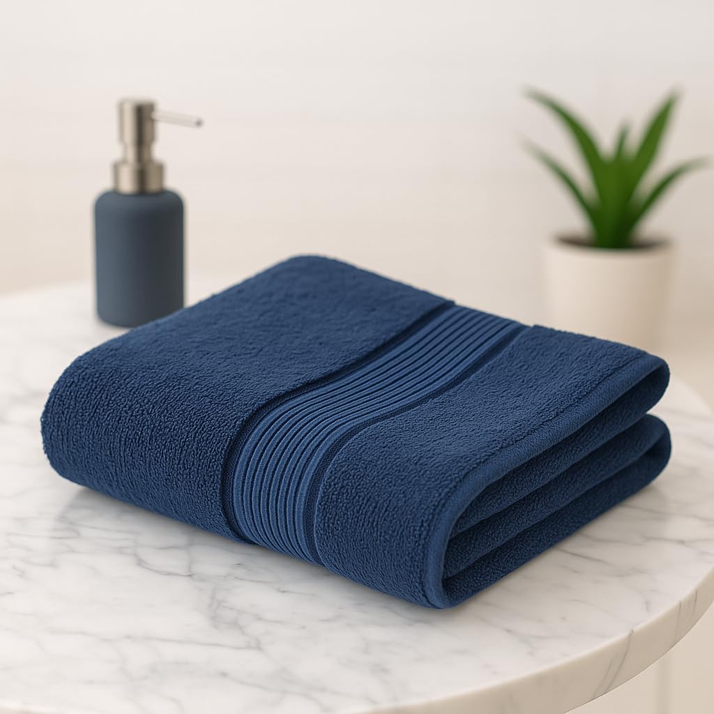 Akiko Home 100% Cotton Essential Series Bath Towel 400 Gsm | Soft, Absorbent, Quick Dry & Durable, Large Size Towel (Navy)