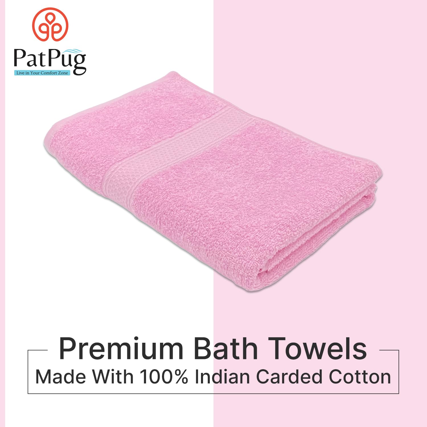 PatPug 100% Indian Ultra Soft Cotton Towel 380 Gsm | Highly Absorbent, Fade Resistant Large Bath Towel (Sweet Pink)