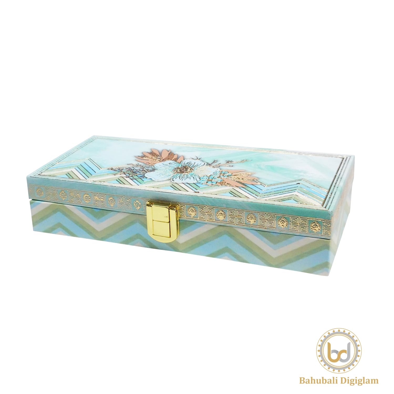 Elegant Winter Frost Bloom Floral Design Gold Print Velvet Touch Mgi Floral Decorative Box, Wedding Fancy Shagun Cash Box, Jewellery Box, Money Box, Gaddi Box, Colour - Blue, Pack Of 2