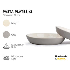 Ceramic Pasta Bowl Set Of 2 Pcs, 22cm - Grey Outside, 300ml Each | Stoneware Ceramic Serving Bowls With Glossy Finish | Pasta Plate - Deep Plate | Ceramic Bowl - Pasta Serving Plate