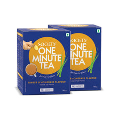Society One Minute Tea Ginger Lemongrass Flavor Instant Tea Premix 14gm X 20 Sachets - 280gm, 9.8 Ounce, Pack Of 2 | Made With Lemongrass & Ginger - Low Caffeine Chai Patti | Flavored Instant Tea
