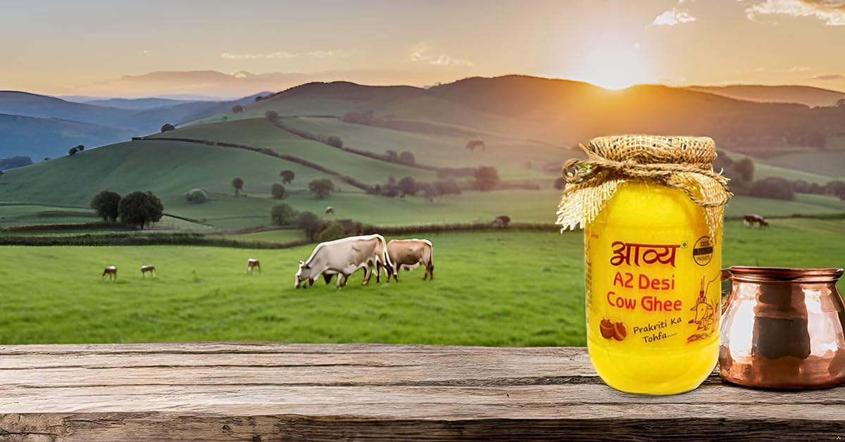 Pure A2 Desi Cow Ghee By Aavya | Rich In Nutrients & Strong Aroma Pure Desi Ghee Good For Improve Body Immunity | (1 Litr) 33.8 Ounce | Jar Pack