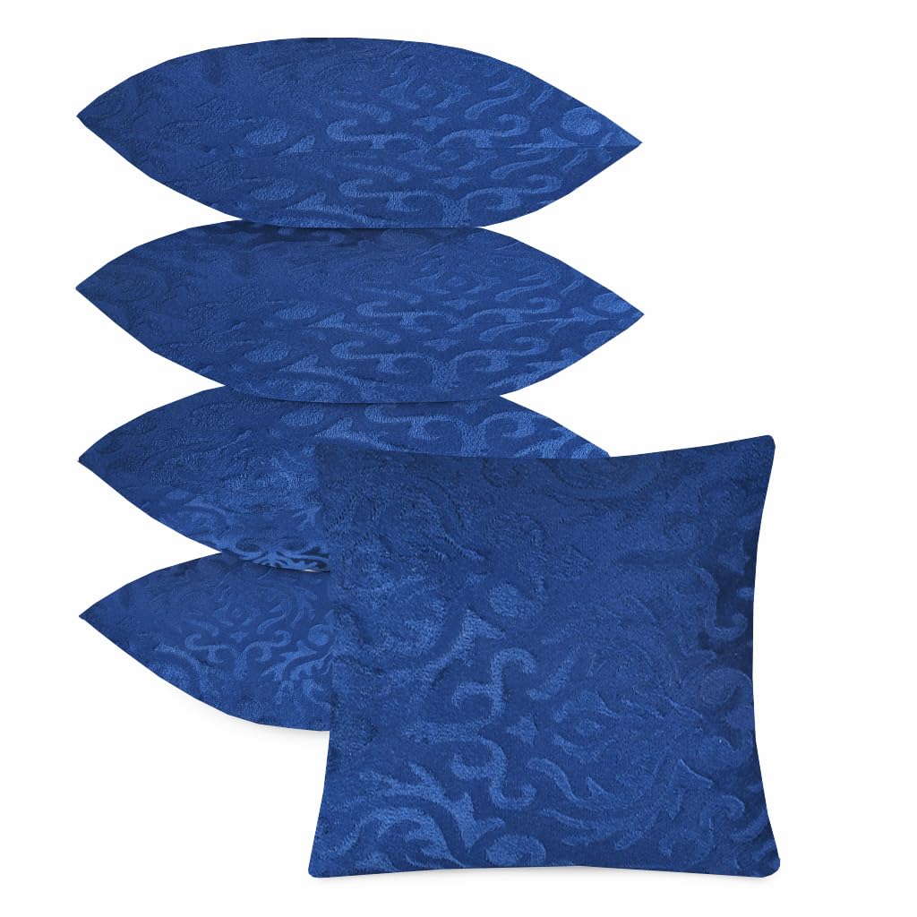 Microfiber Square Pillow Cushion For Sofa & Bed, Navy Blue - 16 X 16 Inch | Soft, Fluffy For Comfort & Back Support | Breathable, Washable | Premium Velvet Outer Cover With Zip - Set Of 5