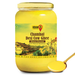 Pure Chambal Desi Cow Ghee By Kisaansay | Traditionally Bilona Churned Pure Desi Ghee Promotes Gut & Heart Health | (500ml) 16.9 Ounce | Jar Pack