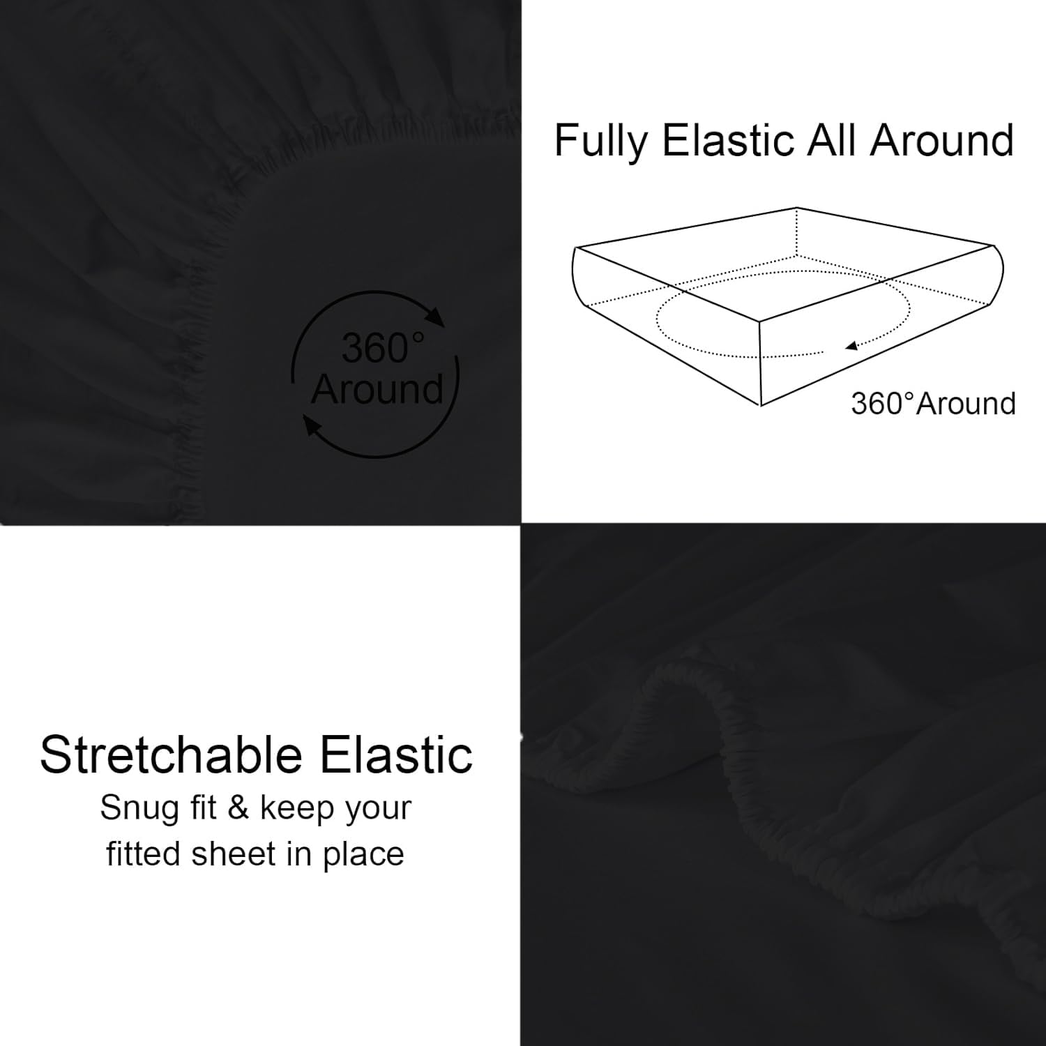 Single Size Fitted Bedsheet With 2 Pillow Covers - 36 X 78 Inches, Black | All-Round Elastic | Comfortable, Wrinkle Resistant, Fade Resistant & Environmentally Friendly