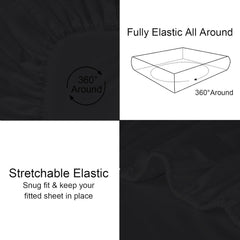 Striped King Size Fitted Bedsheet With 2 Pillow Cover - 72 X 78 + 12 Inches, Black | Comfortable, Wrinkle Resistant, Fade Resistant & Environmentally Friendly