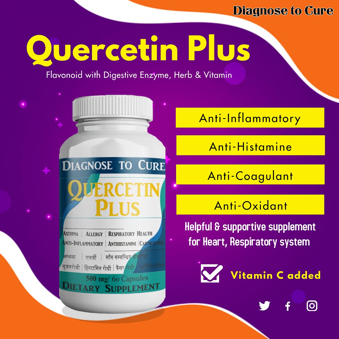 Diagnose To Cure Quercetin 95%, Bromelain 2400 Gdu, Stinging Nettle Leaves Extract & Vitamin C, 500mg | 60 Veg Capsules , 100gm 0.2lbs