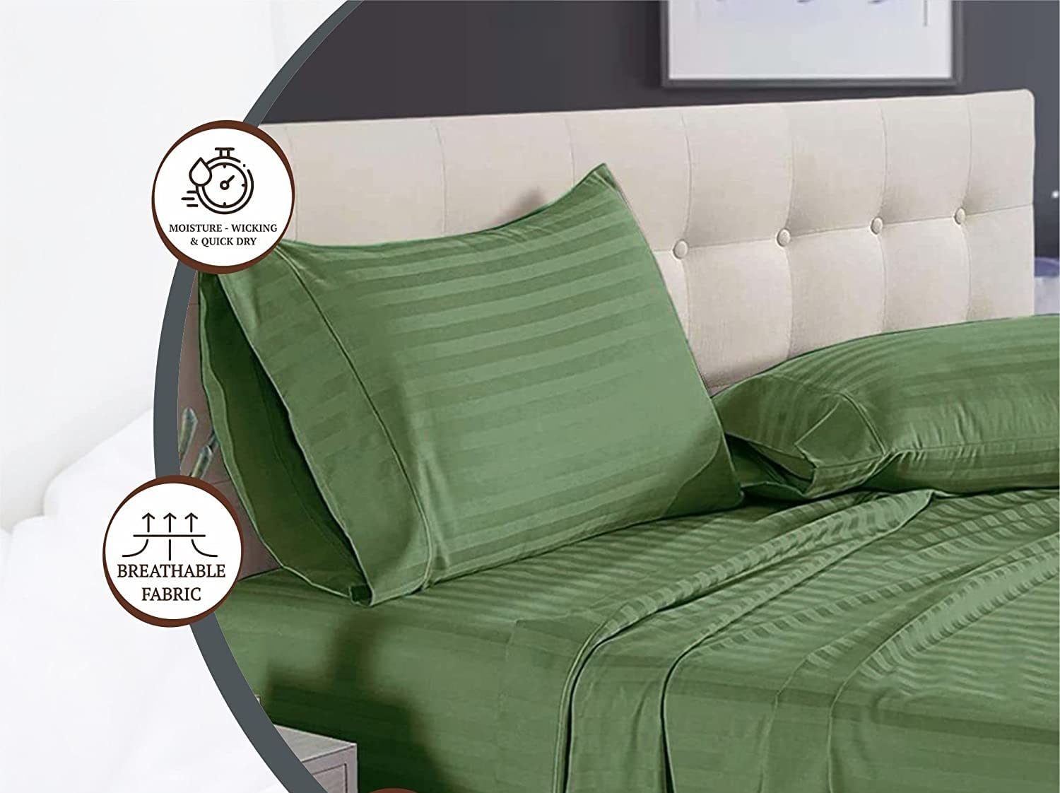 Cotton Bedsheet For Double Bed Queen Size - 90 X 100 Inches, Green With 2 Pillow Covers | 350 Thread Count | Premium Comfort Bedsheets For Home, Hotels & Guest House