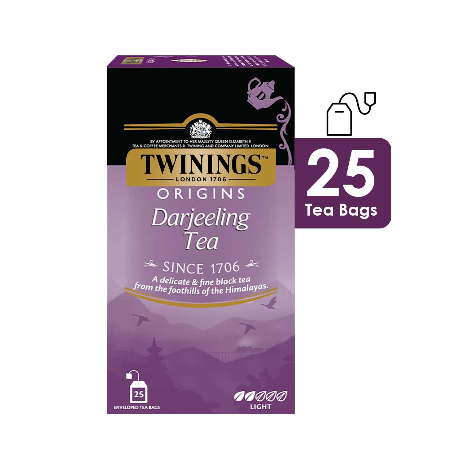 Twinings Origins Darjeeling Tea - 50gm, 1.7 Ounce, 25 Envelope Tea Bags | Delicate & Subtle Black Tea - Light Strength Premium Black Tea, High Caffeine
