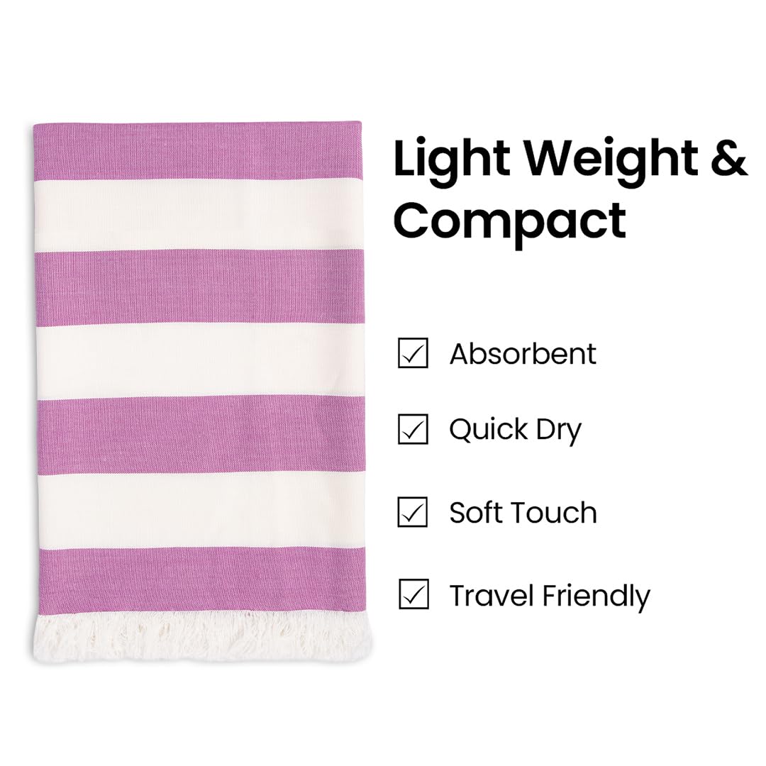 Mush Bamboo Turkish Towel 280 Gsm | 100% Bamboo Ultra Soft, Absorbent & Quick Dry Towel For Bath, Beach, Pool, Travel, Spa & Yoga (Purple Stripes)